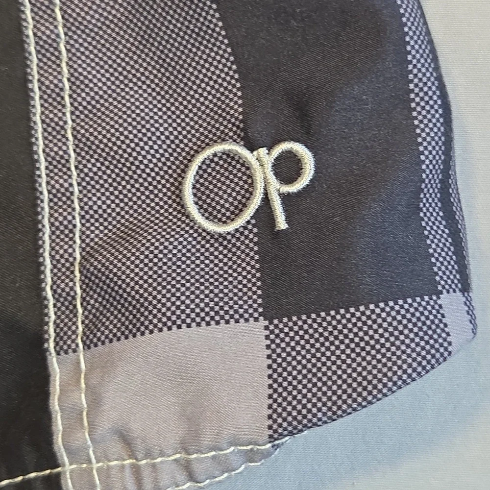OP Ocean Pacific Mens Swim Trunks Board Shorts Medium 32-34 Grey Plaid Mesh Line